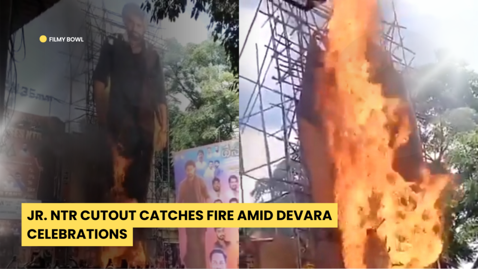 Jr. NTR Cutout Catches Fire Amid Devara Celebrations